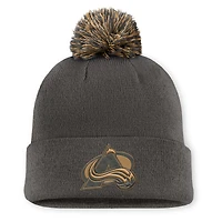 Men's Fanatics  Charcoal Colorado Avalanche Authentic Pro Military Appreciation Cuffed Knit Hat with Pom