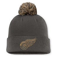 Men's Fanatics  Charcoal Detroit Red Wings Authentic Pro Military Appreciation Cuffed Knit Hat with Pom