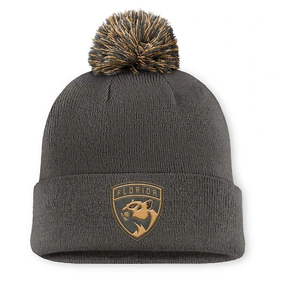 Men's Fanatics  Charcoal Florida Panthers Authentic Pro Military Appreciation Cuffed Knit Hat with Pom