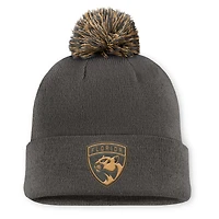 Men's Fanatics  Charcoal Florida Panthers Authentic Pro Military Appreciation Cuffed Knit Hat with Pom
