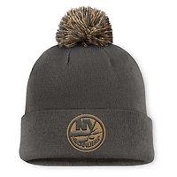 Men's Fanatics  Charcoal New York Islanders Authentic Pro Military Appreciation Cuffed Knit Hat with Pom