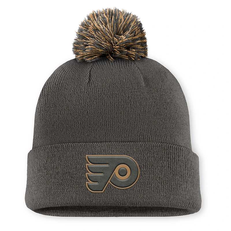 Men's Fanatics  Charcoal Philadelphia Flyers Authentic Pro Military Appreciation Cuffed Knit Hat with Pom