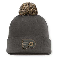 Men's Fanatics  Charcoal Philadelphia Flyers Authentic Pro Military Appreciation Cuffed Knit Hat with Pom