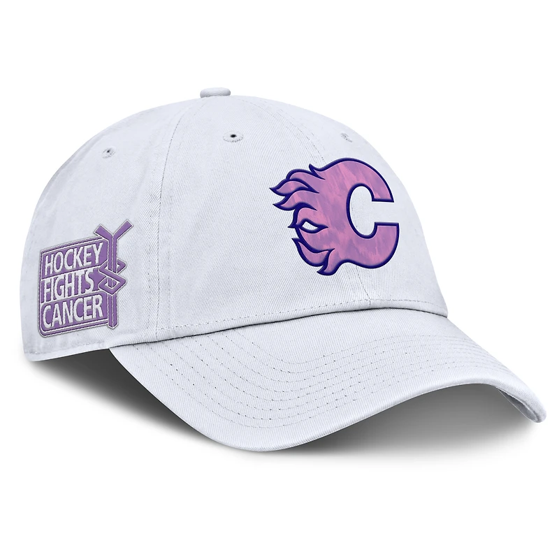 Men's Fanatics  White Calgary Flames Authentic Pro Hockey Fights Cancer Adjustable Hat