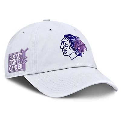 Men's Fanatics  White Chicago Blackhawks Authentic Pro Hockey Fights Cancer Adjustable Hat