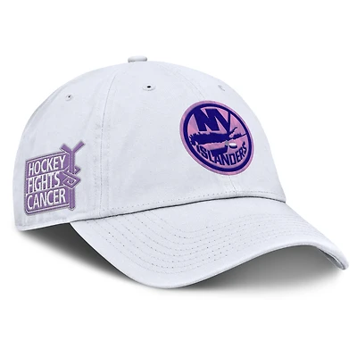 Men's Fanatics  White New York Islanders Authentic Pro Hockey Fights Cancer Adjustable Hat