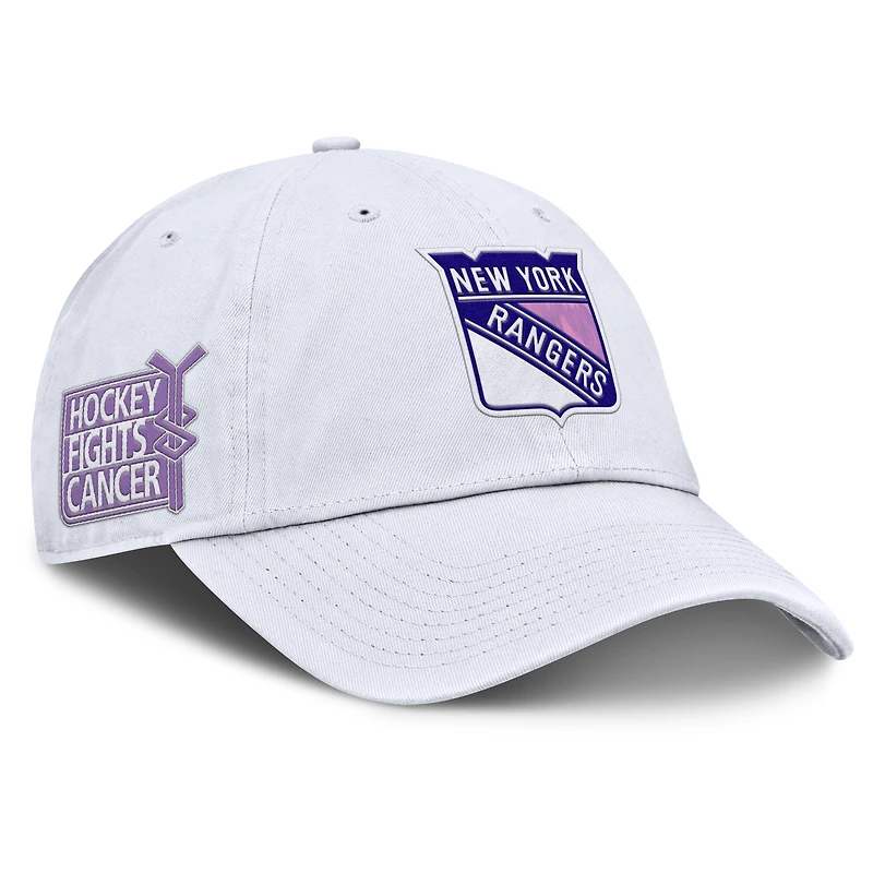 Men's Fanatics  White New York Rangers Authentic Pro Hockey Fights Cancer Adjustable Hat