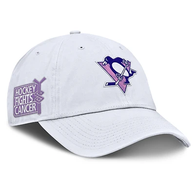 Men's Fanatics  White Pittsburgh Penguins Authentic Pro Hockey Fights Cancer Adjustable Hat
