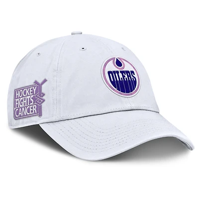 Men's Fanatics  White Edmonton Oilers Authentic Pro Hockey Fights Cancer Adjustable Hat