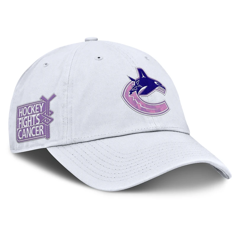 Men's Fanatics White Vancouver Canucks Authentic Pro Hockey Fights Cancer Adjustable Hat