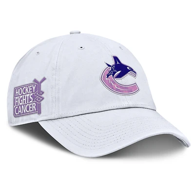 Men's Fanatics  White Vancouver Canucks Authentic Pro Hockey Fights Cancer Adjustable Hat