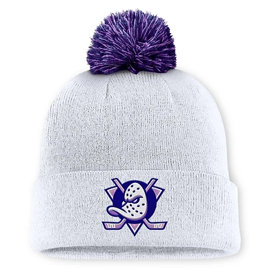 Men's Fanatics White Anaheim Ducks Authentic Pro Hockey Fights Cancer Cuffed Knit Hat with Pom