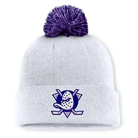 Men's Fanatics  White Anaheim Ducks Authentic Pro Hockey Fights Cancer Cuffed Knit Hat with Pom