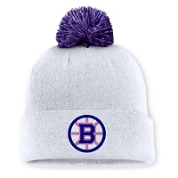 Men's Fanatics  White Boston Bruins Authentic Pro Hockey Fights Cancer Cuffed Knit Hat with Pom