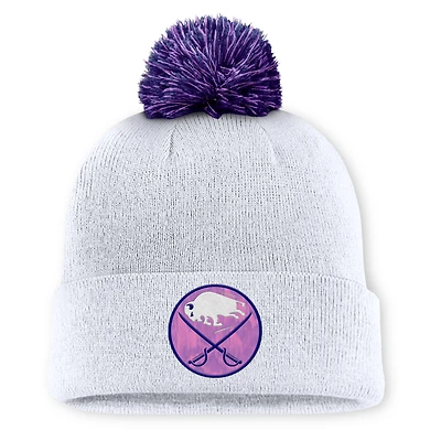 Men's Fanatics  White Buffalo Sabres Authentic Pro Hockey Fights Cancer Cuffed Knit Hat with Pom