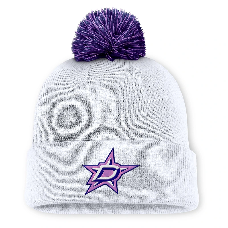 Men's Fanatics  White Dallas Stars Authentic Pro Hockey Fights Cancer Cuffed Knit Hat with Pom