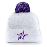 Men's Fanatics  White Dallas Stars Authentic Pro Hockey Fights Cancer Cuffed Knit Hat with Pom