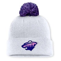 Men's Fanatics  White Minnesota Wild Authentic Pro Hockey Fights Cancer Cuffed Knit Hat with Pom