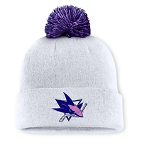 Men's Fanatics  White San Jose Sharks Authentic Pro Hockey Fights Cancer Cuffed Knit Hat with Pom