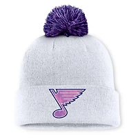 Men's Fanatics  White St. Louis Blues Authentic Pro Hockey Fights Cancer Cuffed Knit Hat with Pom