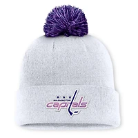 Men's Fanatics  White Washington Capitals Authentic Pro Hockey Fights Cancer Cuffed Knit Hat with Pom