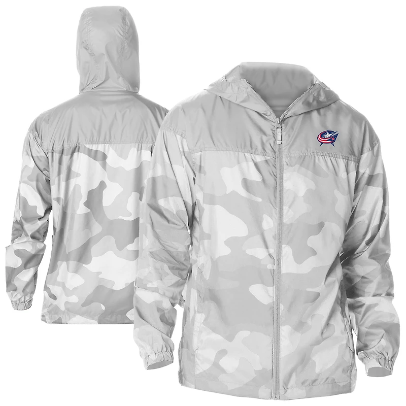 Men's Columbia Gray Columbus Blue Jackets Camo Flash Challenger Omni-Shade Full-Zip Hoodie Windbreaker