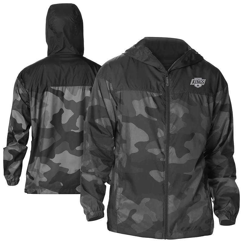 Men's Columbia Black Los Angeles Kings Camo Flash Challenger Omni-Shade Full-Zip Hoodie Windbreaker