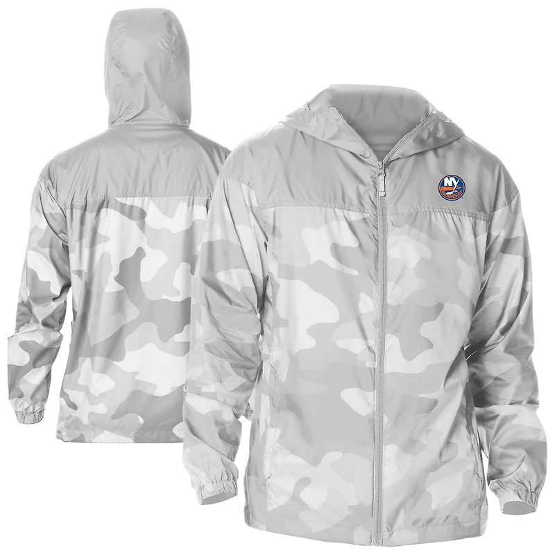 Men's Columbia Gray New York Islanders Camo Flash Challenger Omni-Shade Full-Zip Hoodie Windbreaker