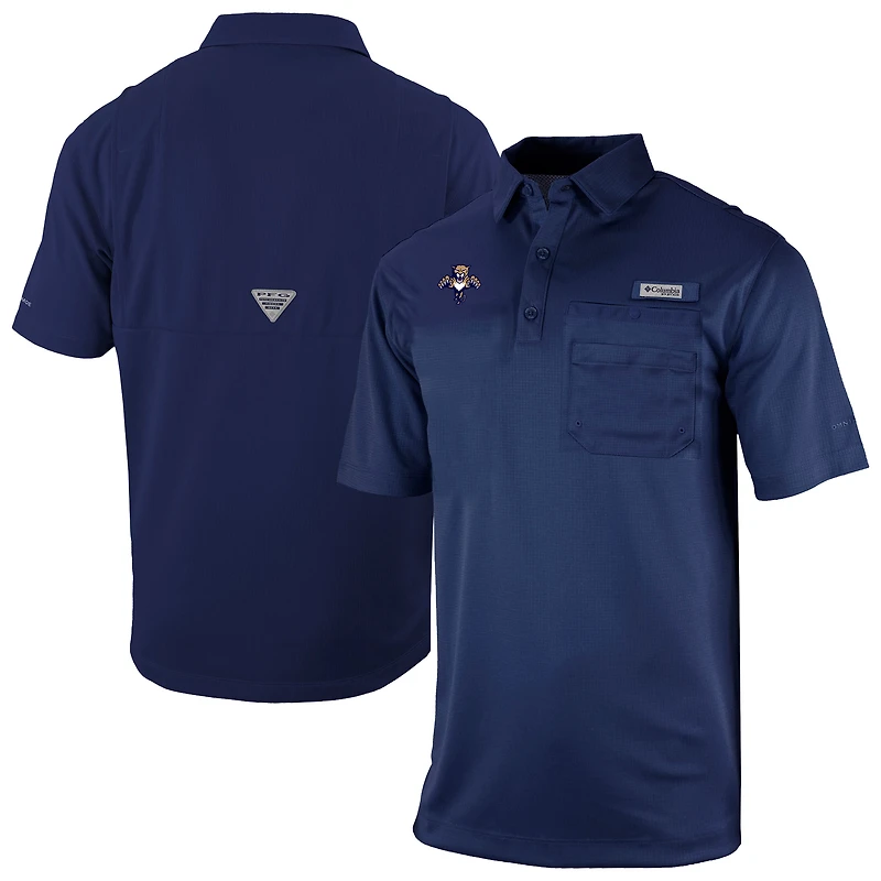 Men's Columbia Navy Florida Panthers Flycaster Omni-Wick Pocket Polo