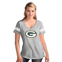 Women's G-III 4Her by Carl Banks  Heather Gray Green Bay Packers First Pick Distressed V-Neck T-Shirt