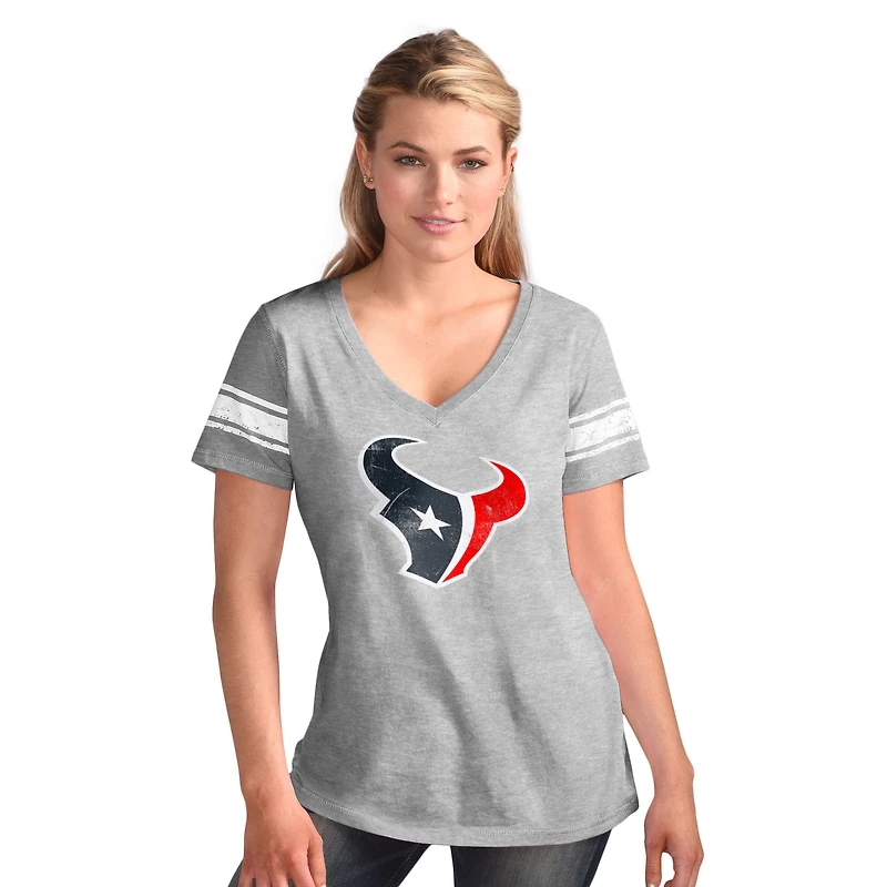 Women's G-III 4Her by Carl Banks  Heather Gray Houston Texans First Pick Distressed V-Neck T-Shirt