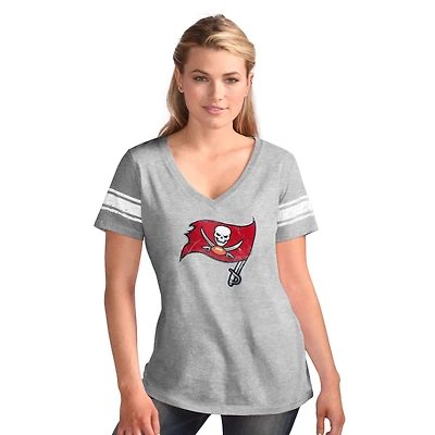 Women's G-III 4Her by Carl Banks  Heather Gray Tampa Bay Buccaneers First Pick Distressed V-Neck T-Shirt