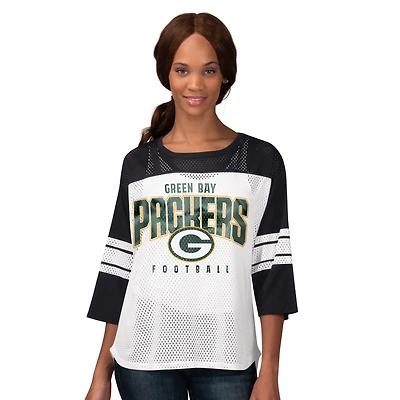 Women's G-III 4Her by Carl Banks  Black Green Bay Packers First Team 3/4-Sleeve Mesh T-Shirt