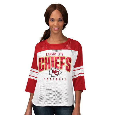 Women's G-III 4Her by Carl Banks  Red Kansas City Chiefs First Team 3/4-Sleeve Mesh T-Shirt