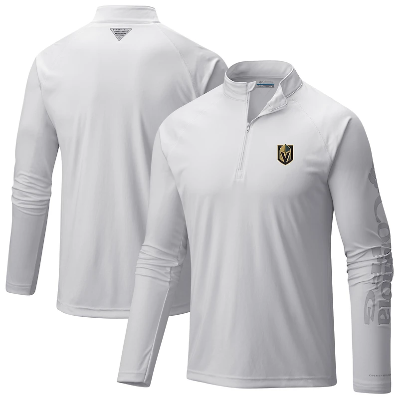 Men's Columbia White Vegas Golden Knights Terminal Tackle Omni-Wick Raglan Quarter-Zip Top