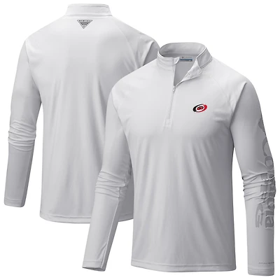 Men's Columbia White Carolina Hurricanes Terminal Tackle Omni-Wick Raglan Quarter-Zip Top