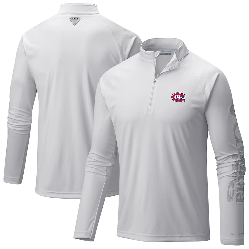 Men's Columbia White Montreal Canadiens Terminal Tackle Omni-Wick Raglan Quarter-Zip Top