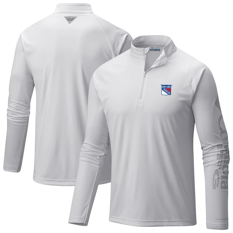 Men's Columbia White New York Rangers Terminal Tackle Omni-Wick Raglan Quarter-Zip Top