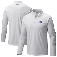 Men's Columbia  White New York Rangers Terminal Tackle Omni-Wick Raglan Quarter-Zip Top