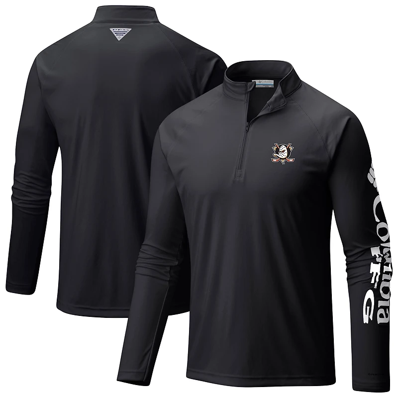 Men's Columbia Black Anaheim Ducks Terminal Tackle Omni-Wick Raglan Quarter-Zip Top