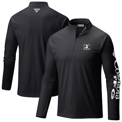 Men's Columbia Black Anaheim Ducks Terminal Tackle Omni-Wick Raglan Quarter-Zip Top