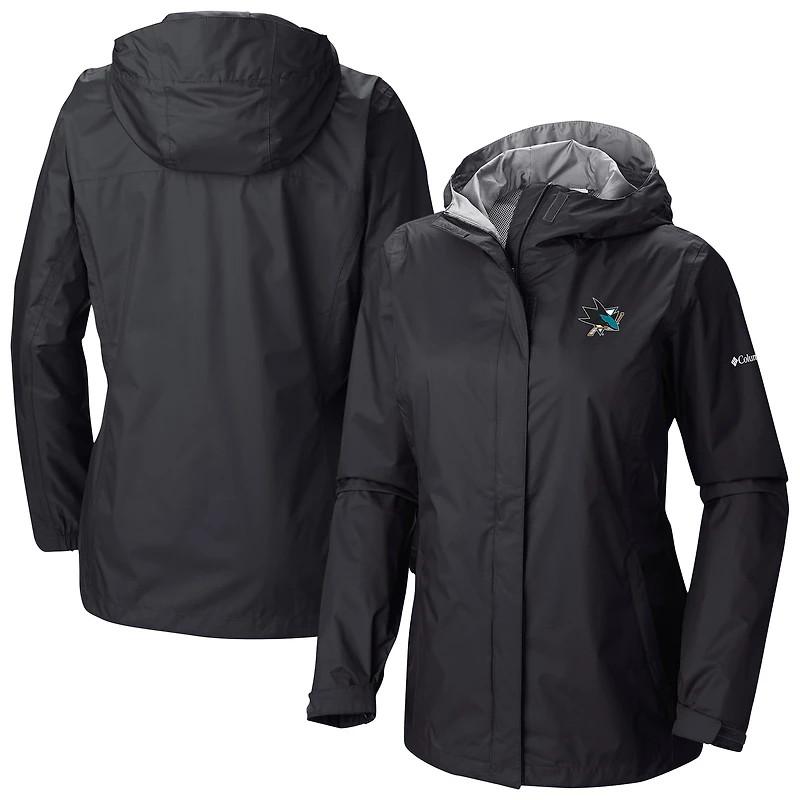 Women's Columbia  Black San Jose Sharks Arcadia Omni-Tech Full-Zip Hooded Rain Jacket