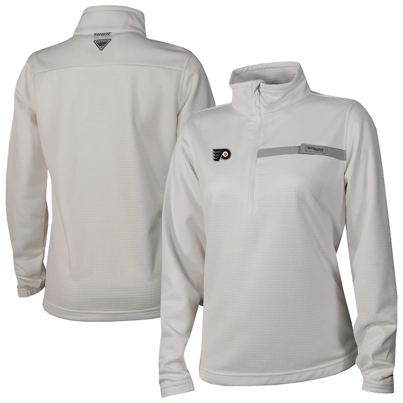 Women's Columbia  White Philadelphia Flyers Skiff Guide Fleece Omni-Shade Quarter-Zip Jacket