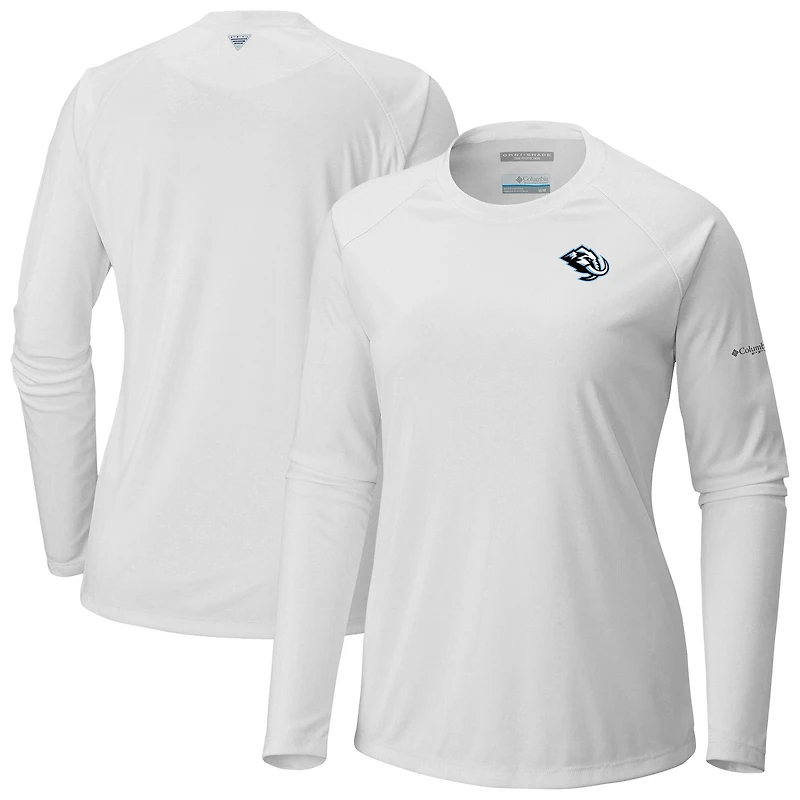 Women's Columbia White Utah Mammoth Omni-Shade Tidal Tee II Raglan Long Sleeve T-Shirt