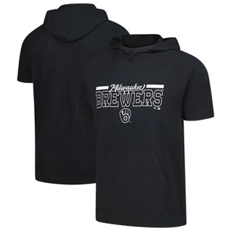 Men's Levelwear Black Milwaukee Brewers Phase Vanguard Hoodie T-Shirt
