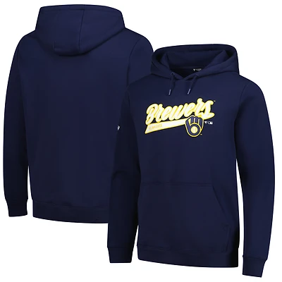 Men's Levelwear Navy Milwaukee Brewers Podium Fleece Pullover Hoodie