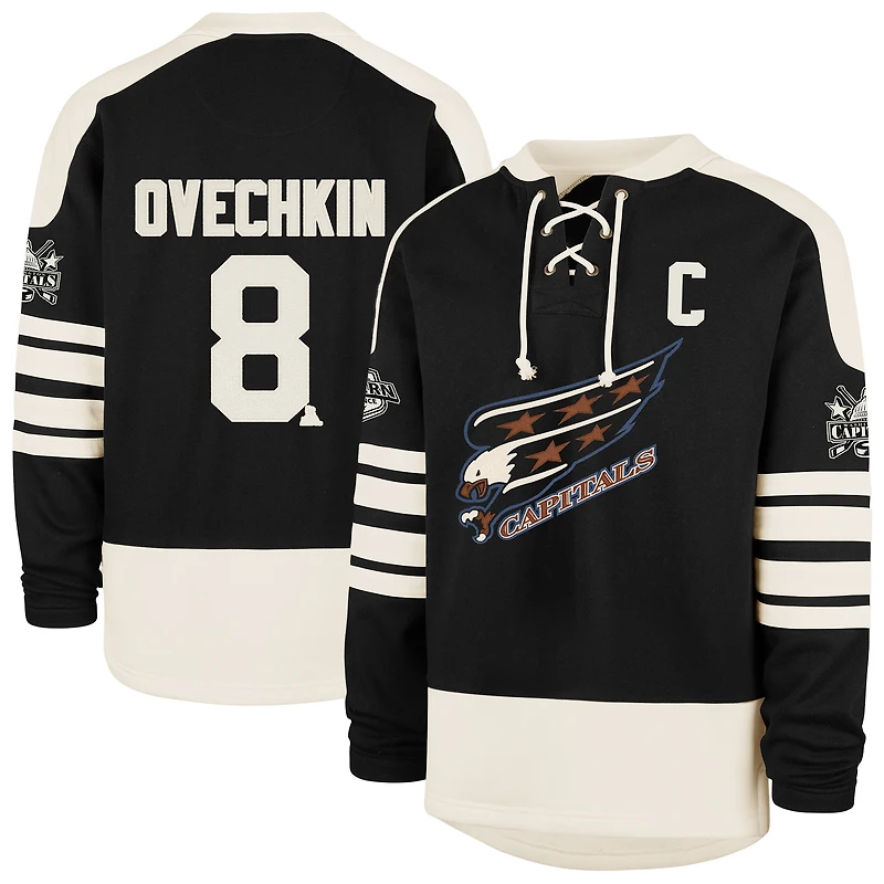 Men's '47 Alexander Ovechkin Black Washington Capitals Player Name & Number Sweep Check Eternal Lacer Sweatshirt