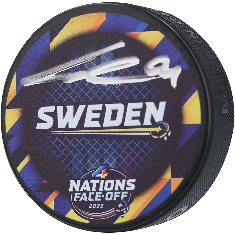 Leo Carlsson Anaheim Ducks Autographed Team Sweden 4 Nations Face-Off Hockey Puck