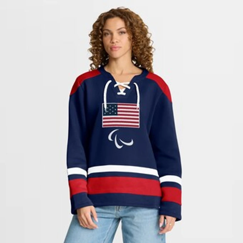 Women's Fanatics Navy U.S. Paralympics Icing Lace-Up Sweatshirt