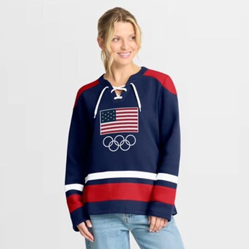 Women's Fanatics Navy Team USA Icing Lace-Up Sweatshirt